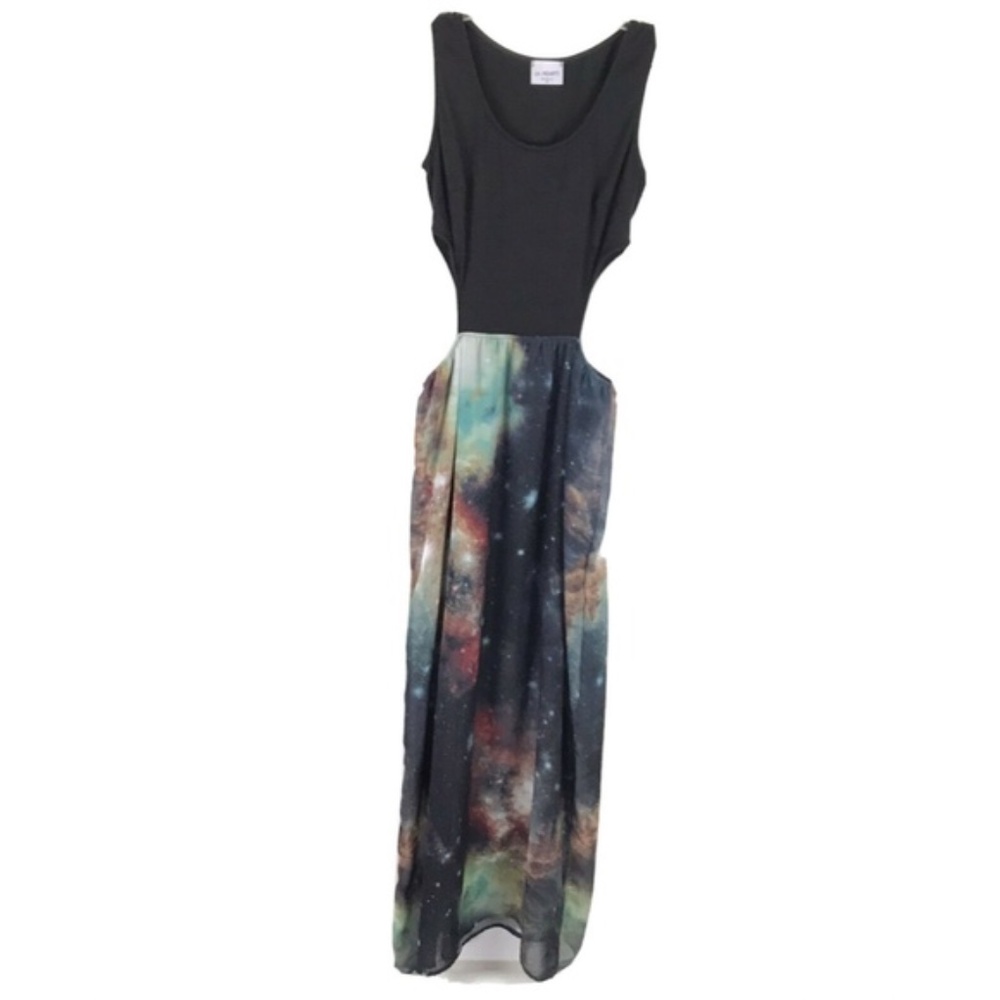 LA: Hearts Galaxy Print Side Cutouts Maxi Dress